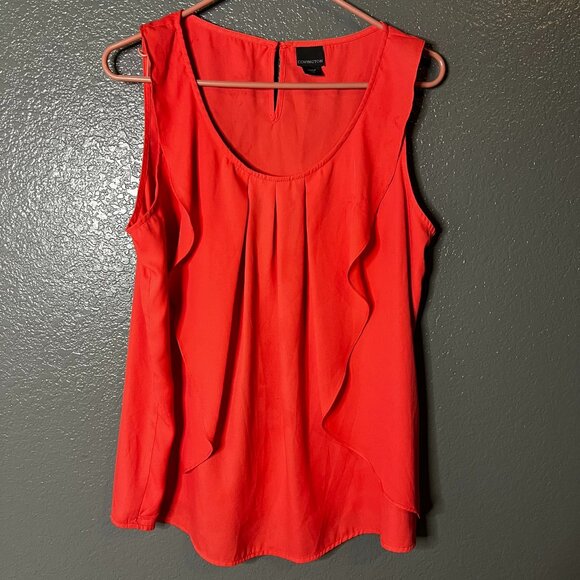 Covington Large Coral Orange Cascading Ruffle Sleeveless Blouse Top - Picture 1 of 3